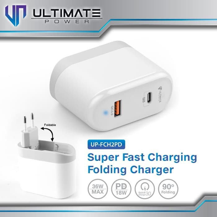 Ultimate Adaptor Batok Super Pawor Fast Charging Folding Charger Type-C + USB Micro