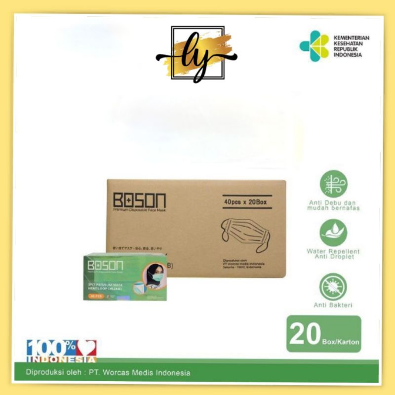 ~LyShop~ BOSON masker Hijab Headloop 3 ply Non-Medis 1 KARTON Isi 20 Box / Disposable Daily Mask