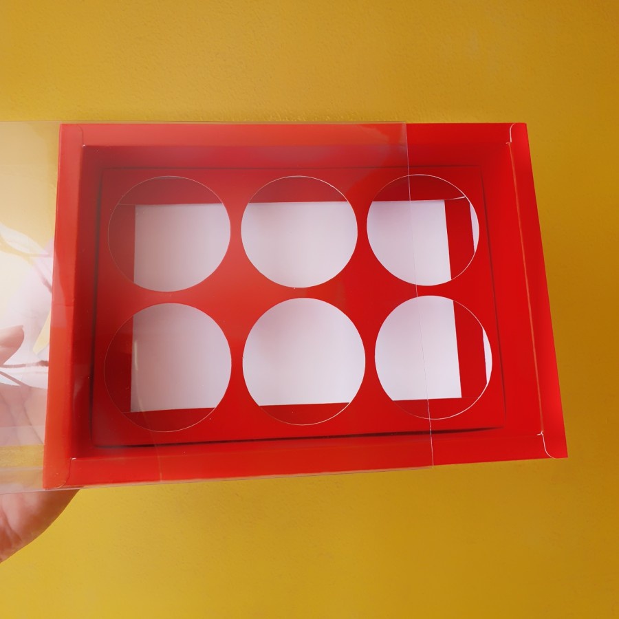 

5 pcs Box Kotak Cupcake Mika Polos Kardus Kemasan Kue Soes Dus Pie Cake Sekat 6 Packaging Hampers Merah