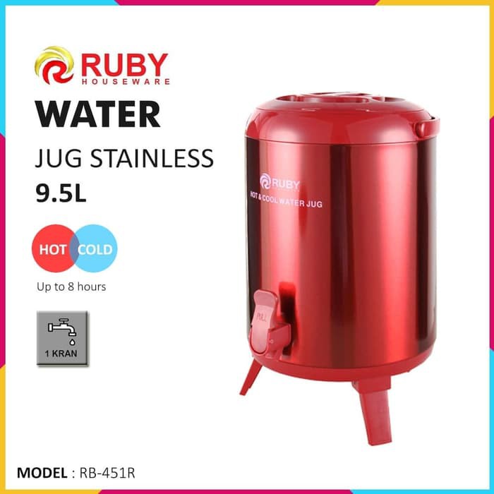 RUBY RB-451R Water Jug Color 9.5Lt Stainless [Panas &amp; Dingin] - Red