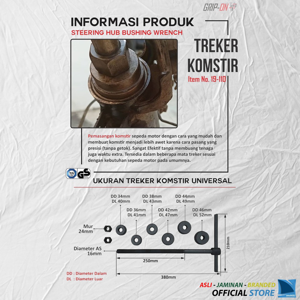 Kunci Pasang Mangkok Komstir Atas Bawah Sepedamotor / Steering Hub Bushing Wrench GRIP-ON
