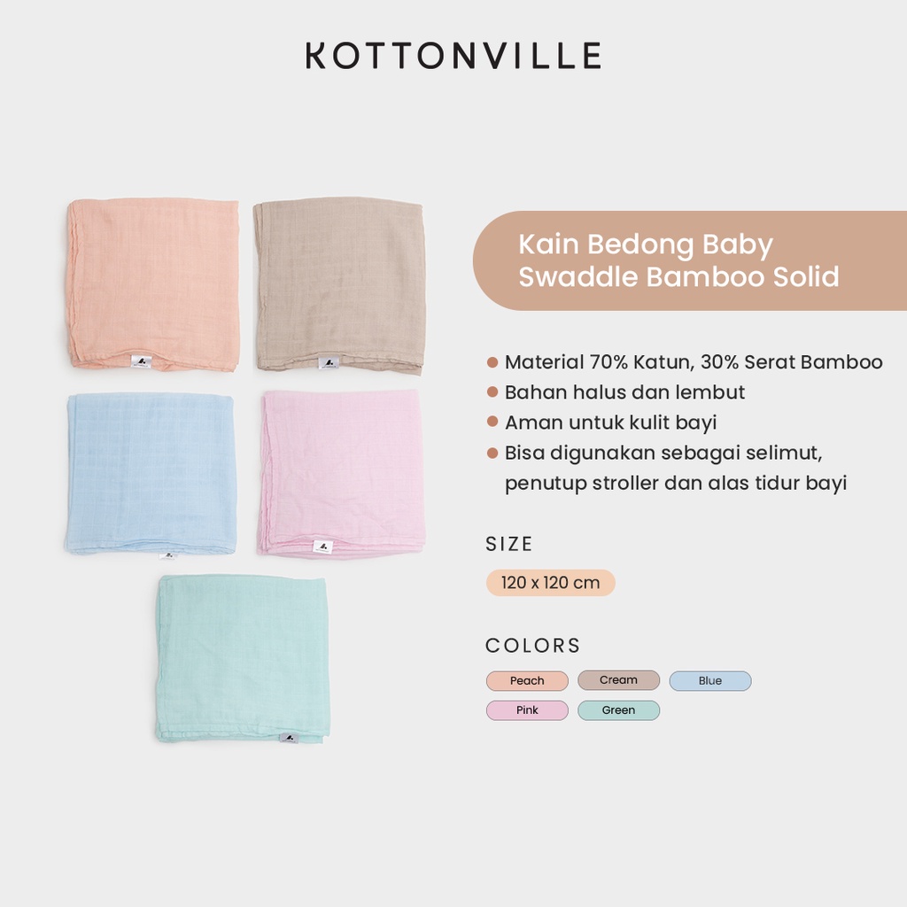 Kottonville - Kain Bedong Bambu Anak Bayi Baby Swaddle Bamboo Solid Laki-laki dan Perempuan