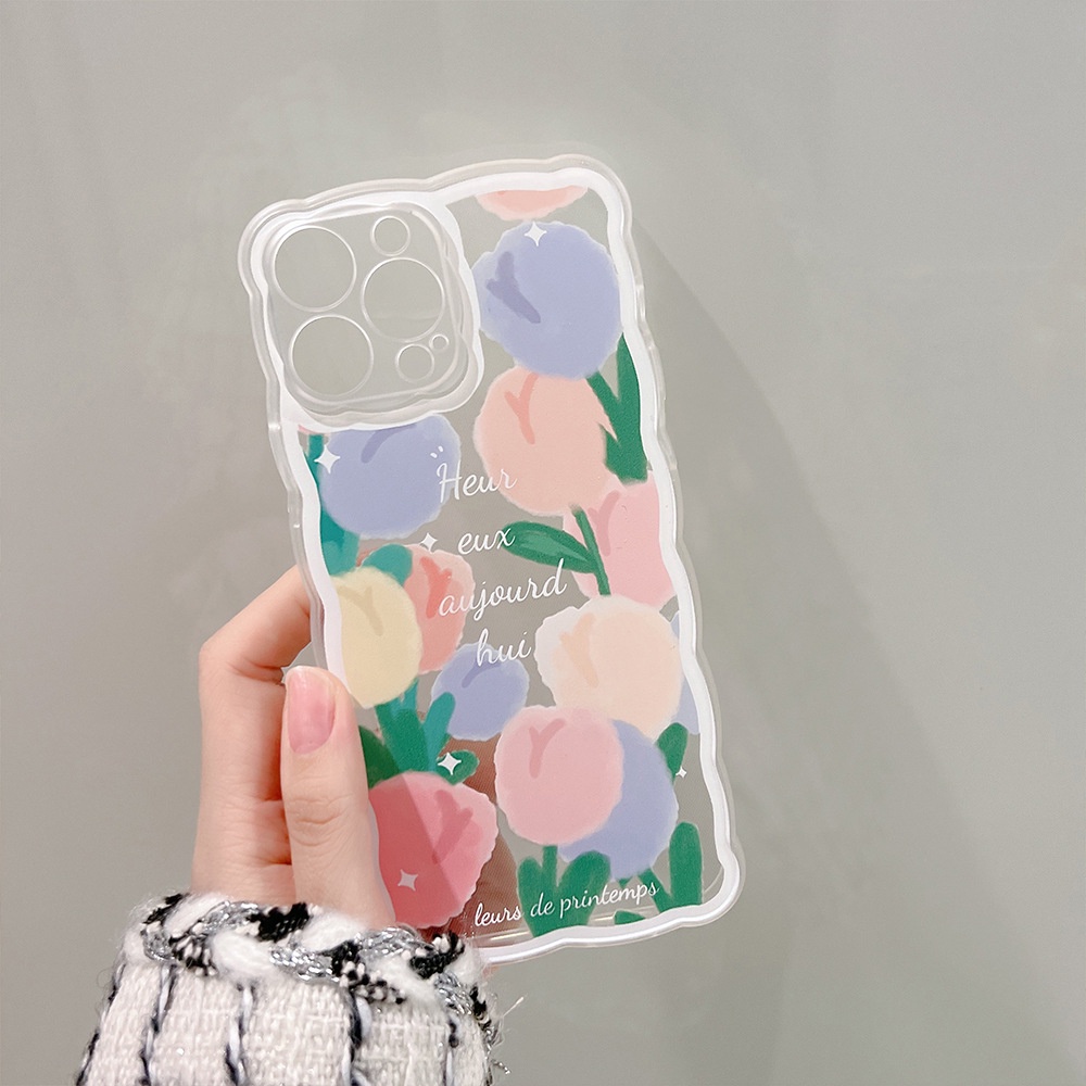 IPHONE Ins Fashion Bunga Tulip Warna-Warni Berbentuk Gelombang Perlindungan Penuh Casing Ponsel Cover Untuk Iphone7 8 PLUS X XR XS 11 12 13 14 MINI PRO MAX SE 2020