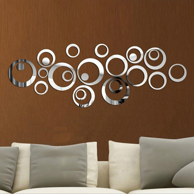 3d Cermin Decal Acrylic Art 24pcs Hiasan Dinding Dekorasi Rumah DIY Removable background Wall Sticker Lingkaran