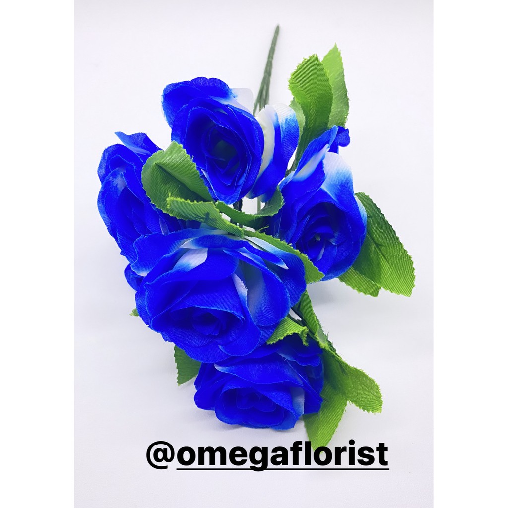 Rose Tropis X6 Bunga Artifical Bunga Artificial/Bunga Plastik/Bunga Dekorasi/Dekorasi Pernikahan/Pernikahan-Biru Putih