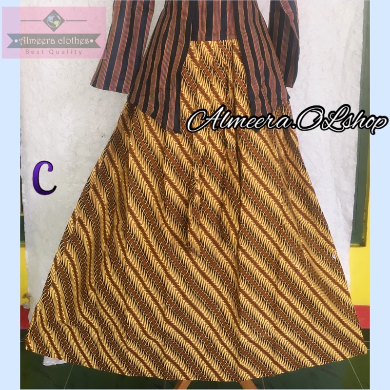 rok batik jarik klok lebar warna coklat free ring motif klasik lingkar pinggul 150 cm