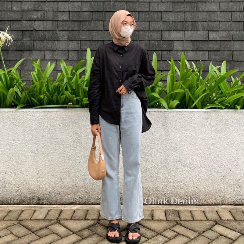 Kemeja Linen  Oversize Polos / Olivia Shirt/Kemeja Panjang Wanita Kekinian