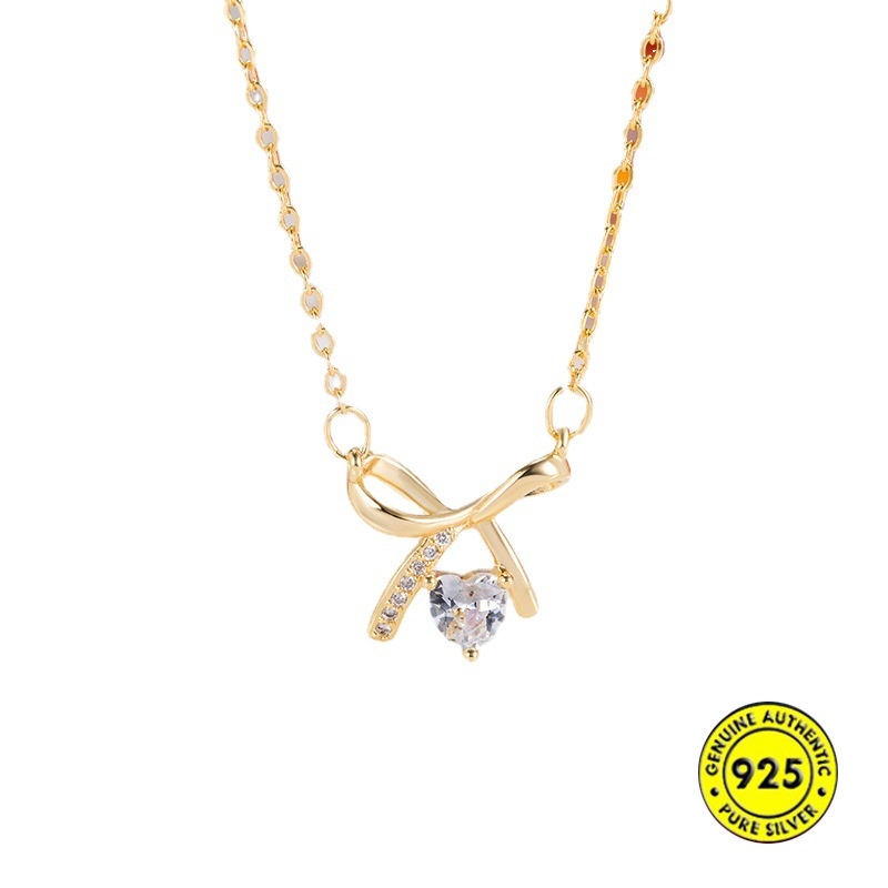 Kalung Bentuk Hati Aksen Berlian Bahan S925 Silver Untuk Wanita