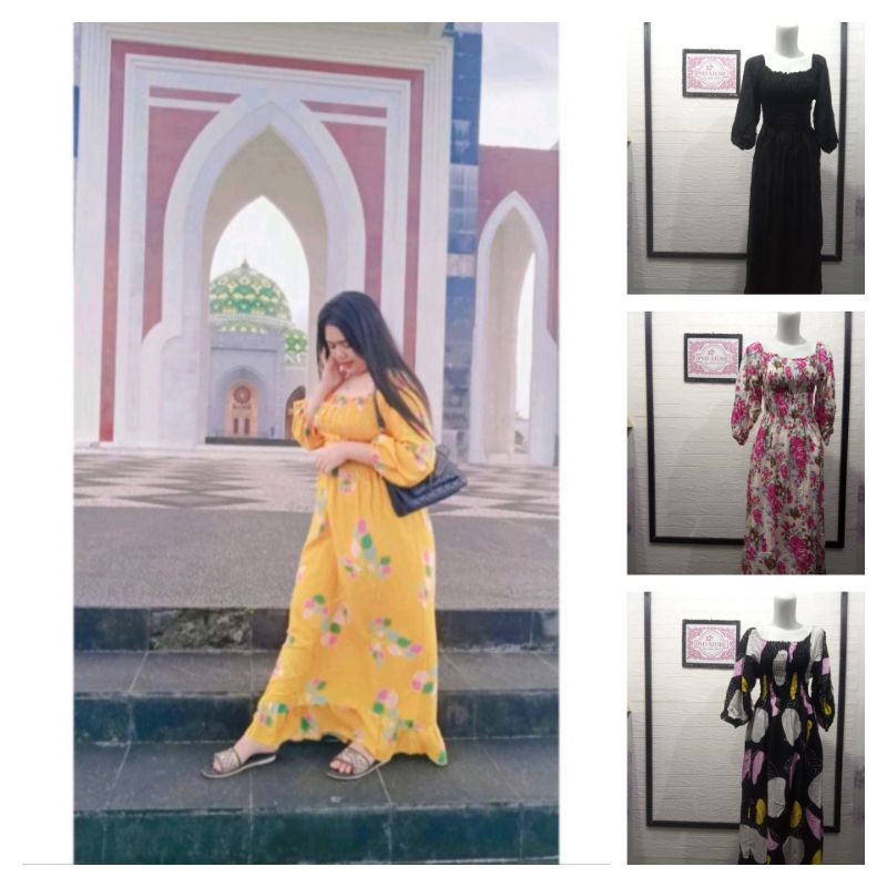 DRESS LILY RUFFLE PANJANG LD 120 / DASTER JUMBO RAYON BALI LENGAN PANJANG 3/4 REMPEL / GAUN SABRINA 