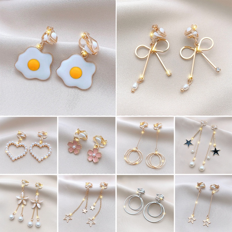 Anting Klip Tanpa Tindik Model Rumbai Gaya Korea Untuk Wanita