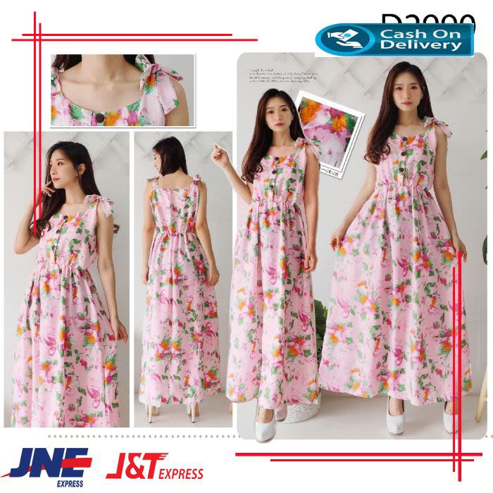 long dress motif bunga fashion atasan wanita pantai dres BM463