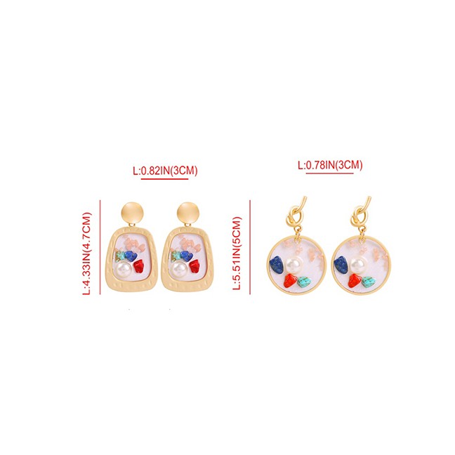 LRC Anting Tusuk Fashion Golden Circle Alloy Natural Stone Imitation Pearl Earrings F73022