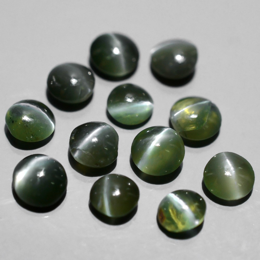 LOT 12pcs/2.01tcw Round Cabochon Natural Green Sharp Cat's Eye Alexandrite AXD008