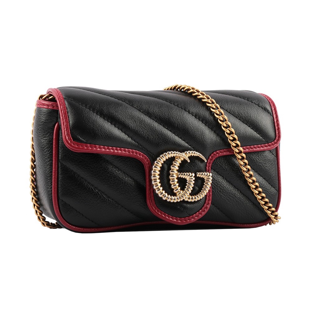GUCCI GG Marmont Colorblock tas selempang Super Mini (hitam/merah ceri) 574969 0OLFX 8277