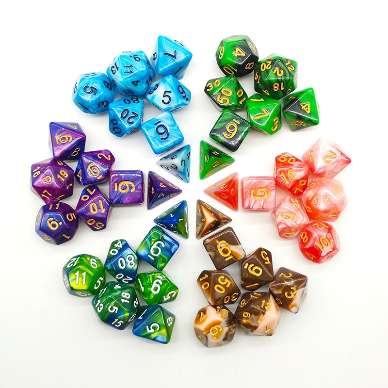 7pcs Dadu Polyhedral RPG Bahan Akrilik Multi Warna Untuk Permainan Konsentrat