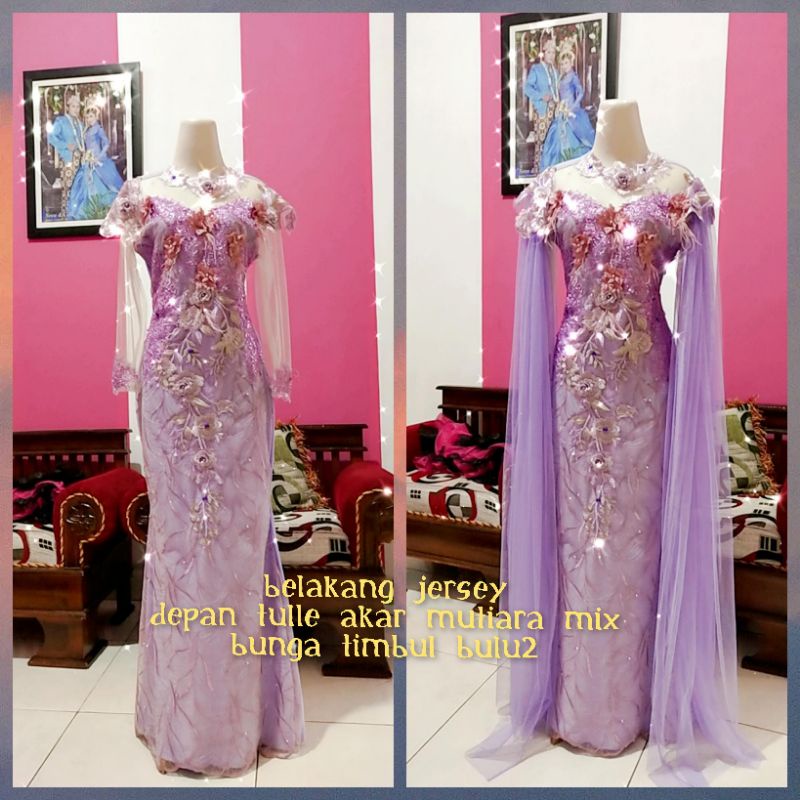 baju singer/baju penyanyi/baju wedding murah/baju pesta/lilac akar bulu bulu