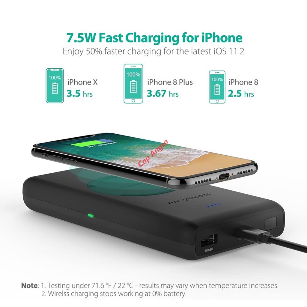 RAVPower RP-PB080 POWER BANK WIRELESS FAST CHARGING 10400mAh HYPER AIR POWERBANK RAV POWER 080