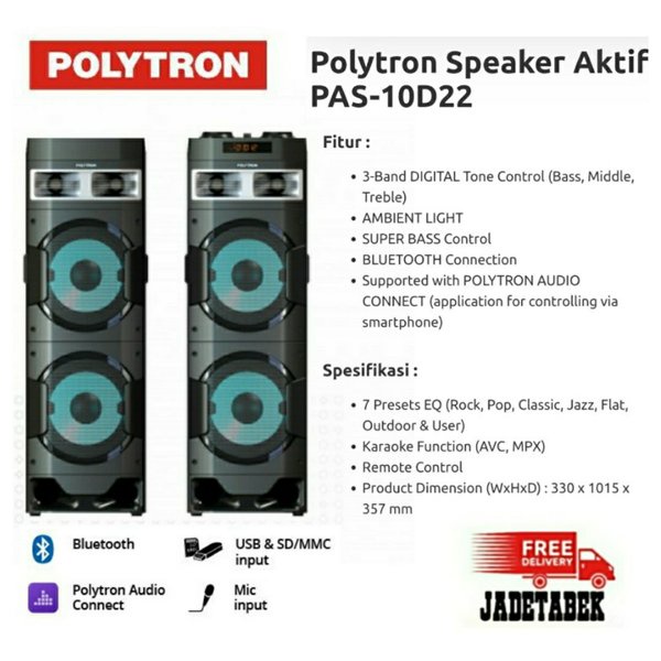 SPEAKER AKTIF POLYTRON PAS 10D22 BLUETOOTH USB KARAOKE NEW - JADETABEK