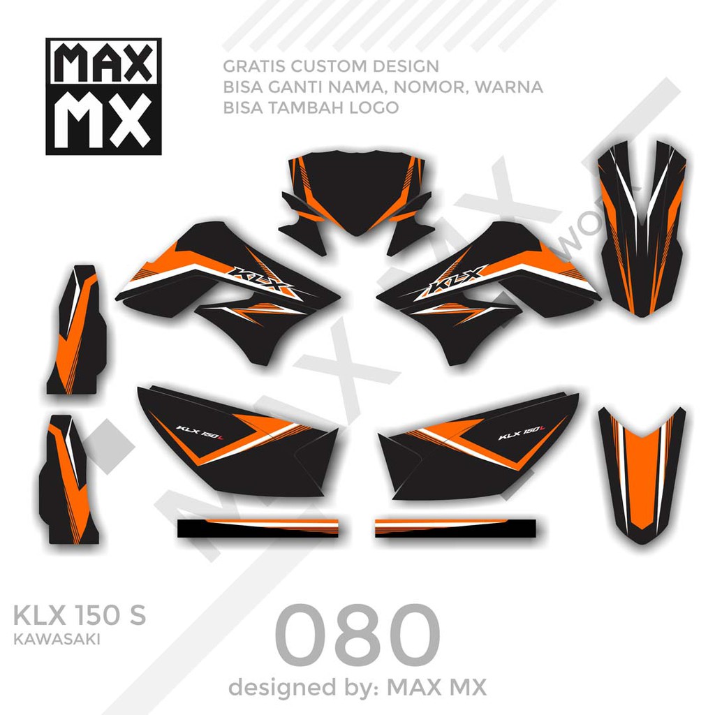 MX-01080 decal klx 150 hitam orange minimalis