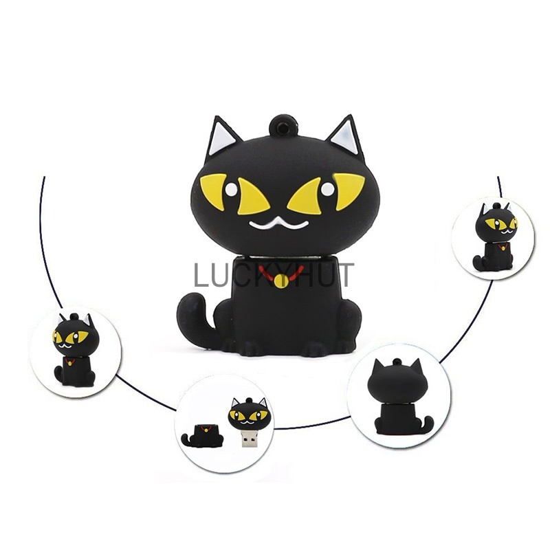 Pendrive 128GB 1TB 2TB 1gb 8GB 16GB 32GB 64GB Desain Kucing Hitam Putih Mata Besar