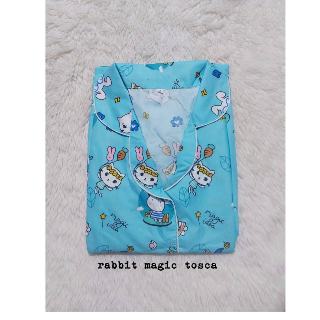 Setelan Piyama Baju Tidur PP Jumbo LD 116 -120 cm Motif  Size XXL Katun.-RABBIT MAGIC TOSCA