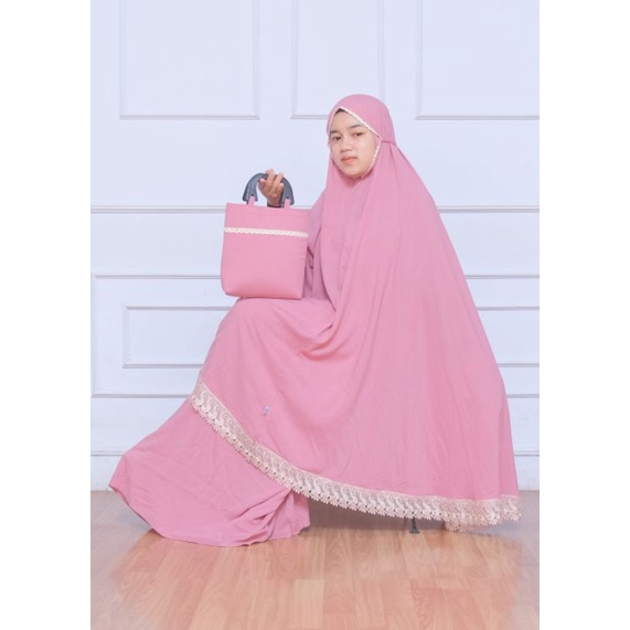 Mukena Rayon Dewasa  2in1 Mukena Resleting Renda Giper