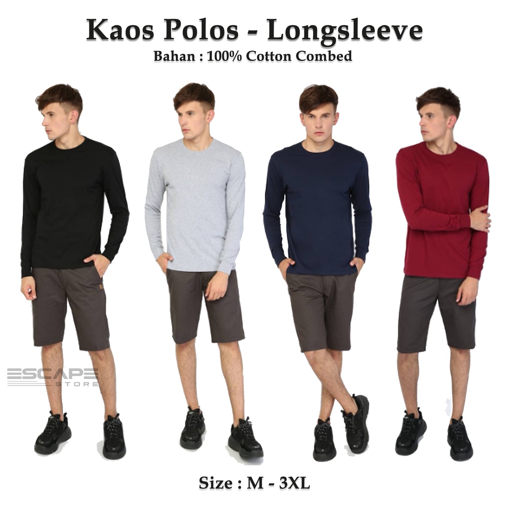 Kaos Polos Lengan Panjang Pria dan Wanita Distro . Kaos Polos Longsleeve Bahan Cottom Combed Adem Banyak Warna Ukuran M, L, XL dan XXL . Baju Polos . Polosan - PART 2