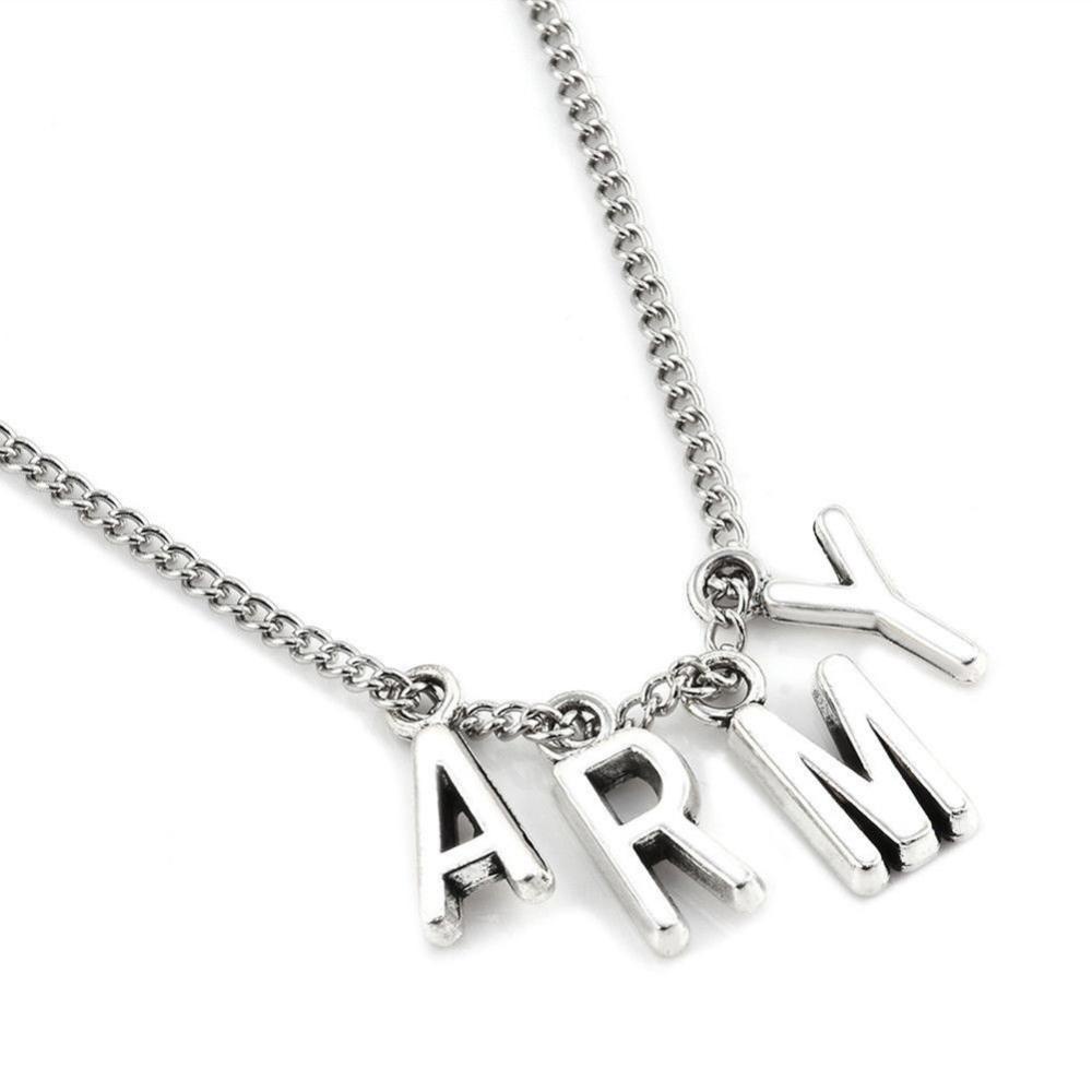 Timekey Kalung Rantai Silver Pendan Ukiran ARMY Kpop BTS Jimin Bangtan Boys Q6Z8 Untuk Unisex