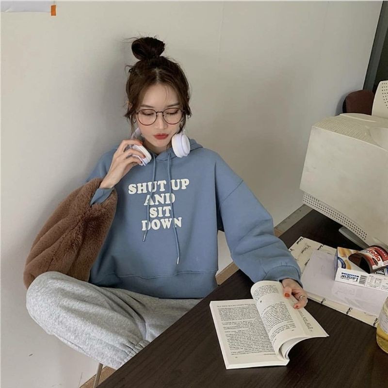 HOODIE WANITA - SHUT UP SWEATER HOODIE - ATASAN WANITA - HOODIE FLEECE-PAKAIAN TERLARIS-KOREAN STYLE