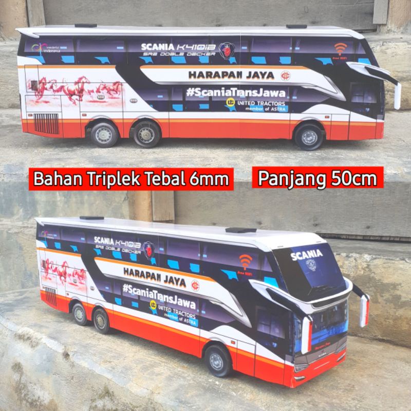 Jual Miniatur Bus PO HARAPAN JAYA XDD New Double Decker Panjang 50cm ...