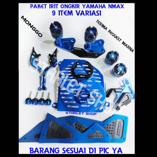 PAKET YAMAHA NMAX 9 ITEM JALU SLIDER KNALPOT,COVER TANGKI BENSIN,HANDLE REM NMAX,JALU SPAKBOR NMAX