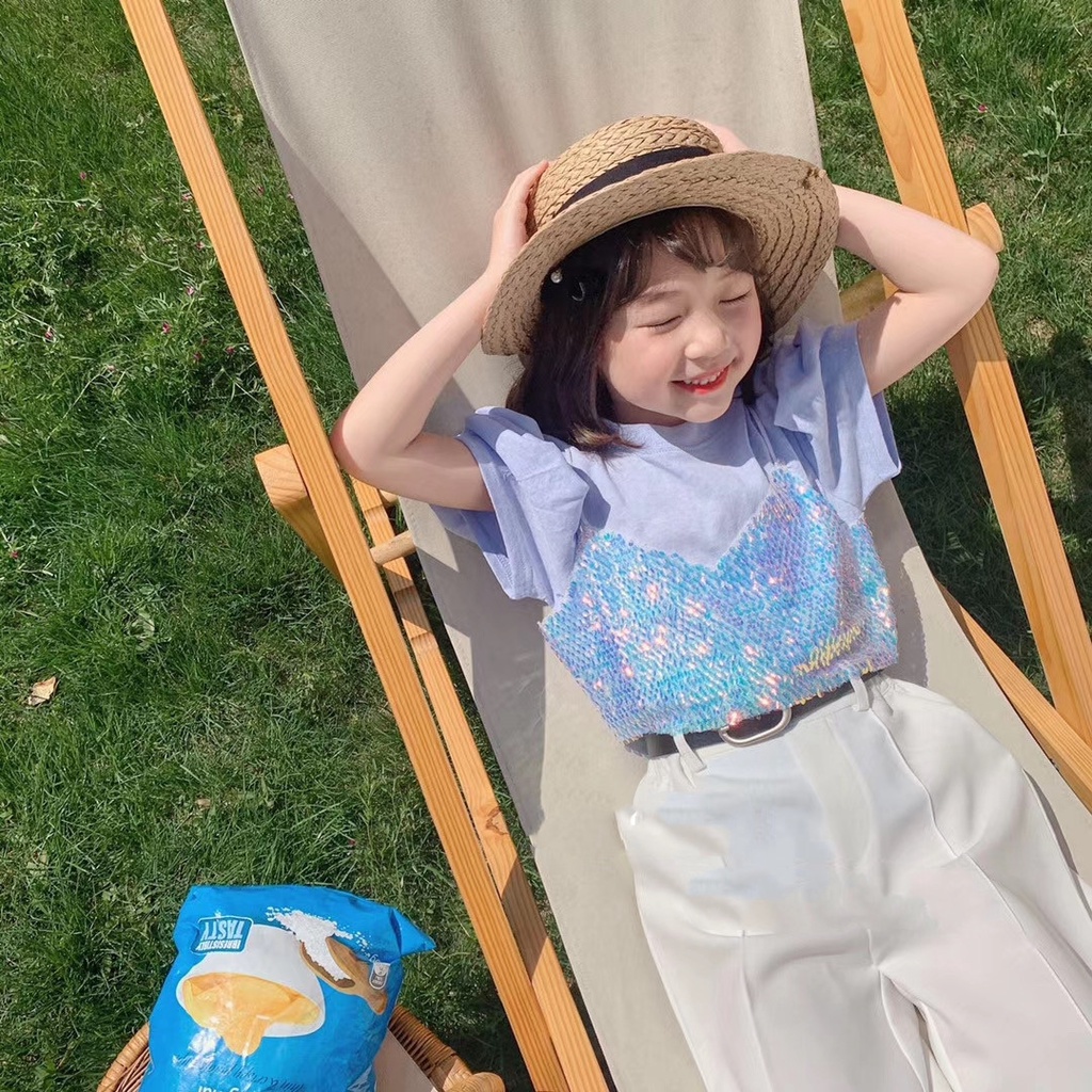 babyfit setelan celana SEQUIN blouse import baju anak perempuan dengan belt import