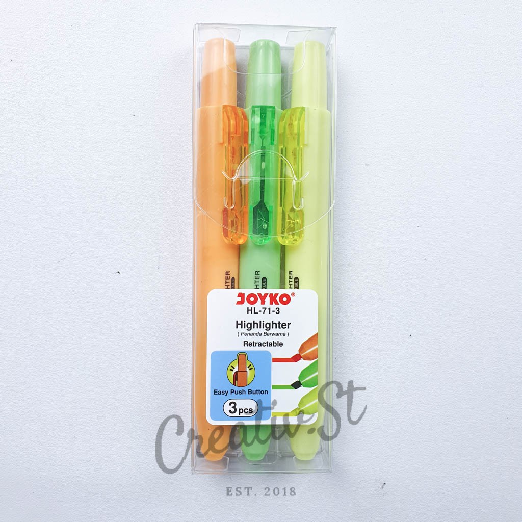 

JOYKO Retractable Highlighter Penanda JOYKO Hl-71-3 1 Set 3 Pcs