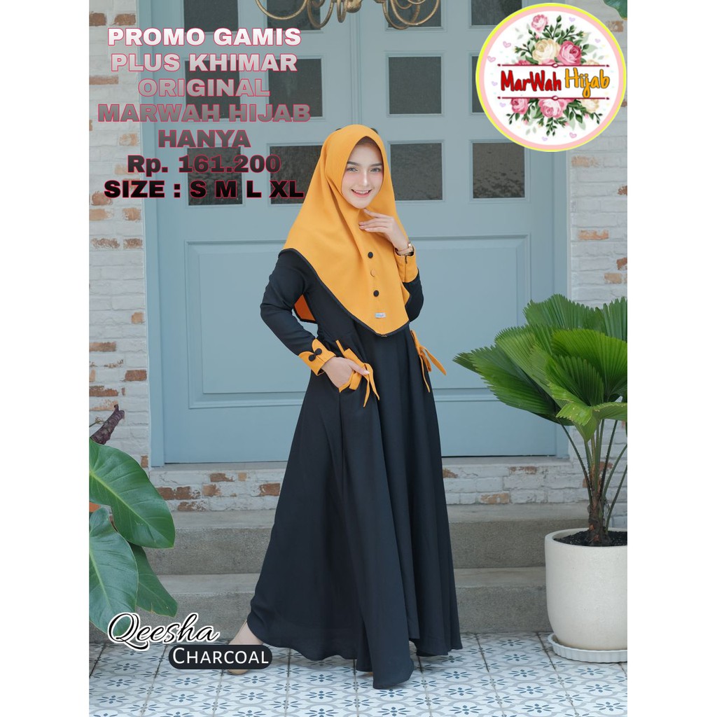 Termurah ori gamis marwah hijab qesha dress charcoal gamis gamis set khimar gamis terbaru syar'i