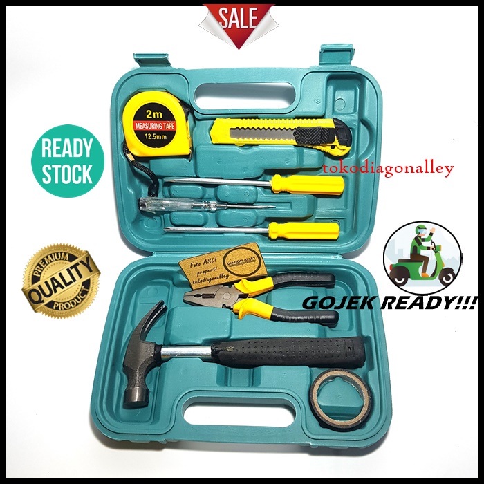 Obeng Set Alat Set Perkakas Palu Tang Obeng Cutter Meteran 8in1 Set Toolkit Murah