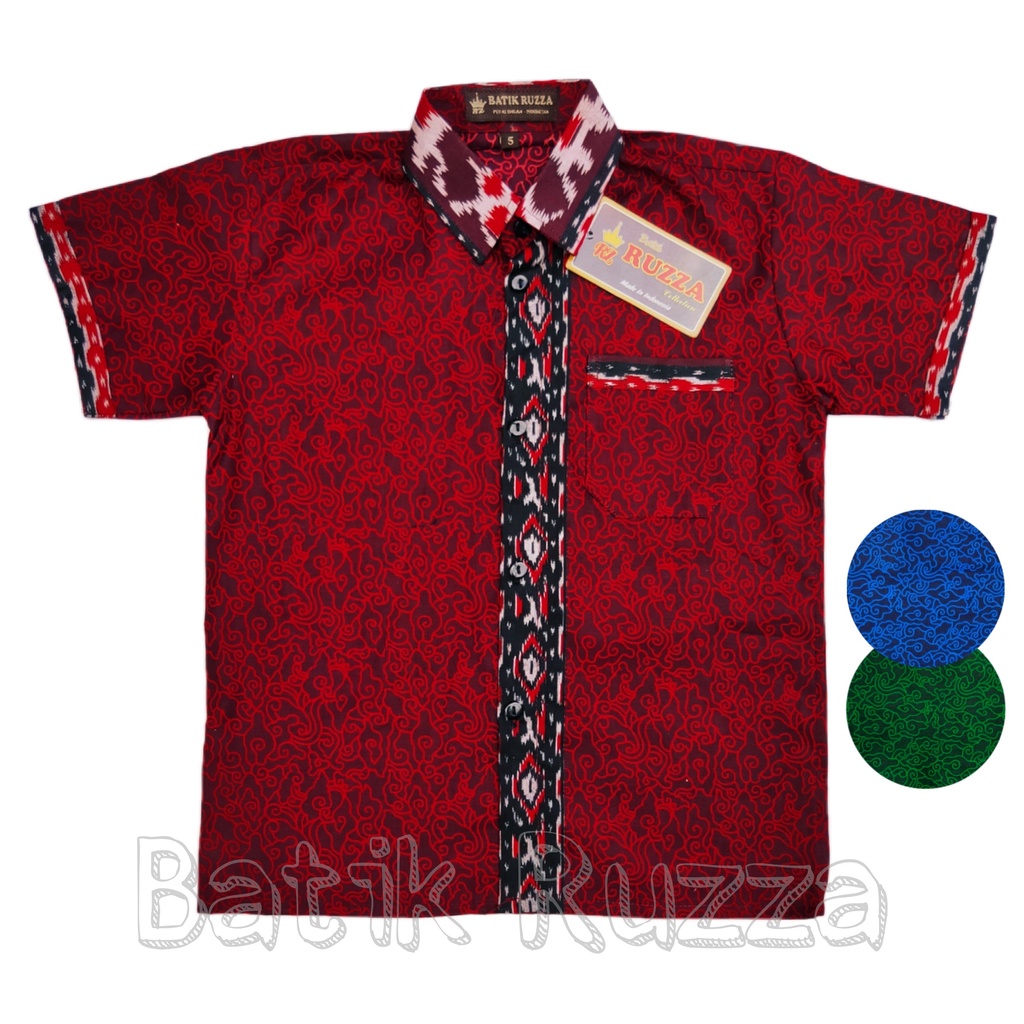 RUZZA Batik Anak Ukuran 0-15 Tahun Kemeja Motif Mega Mendung Merah Marun Maroon Biru Dongker Navy Hijau Botol