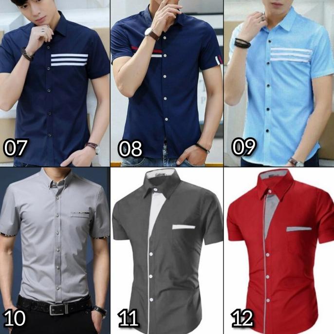 Kemeja Kerja Pria Lengan Pendek | Hem Cowok Kantor Slim Fit Polos