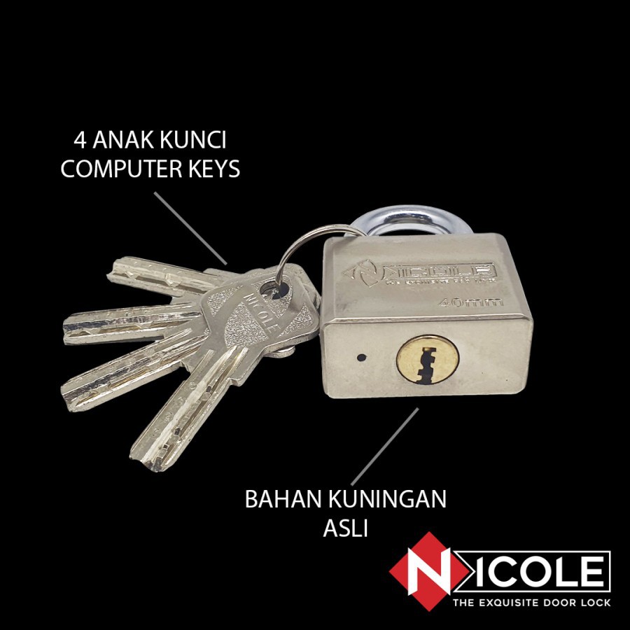 Nicole Gembok Pintu Rumah Besi / Gembok Pagar / Padlock 40mm