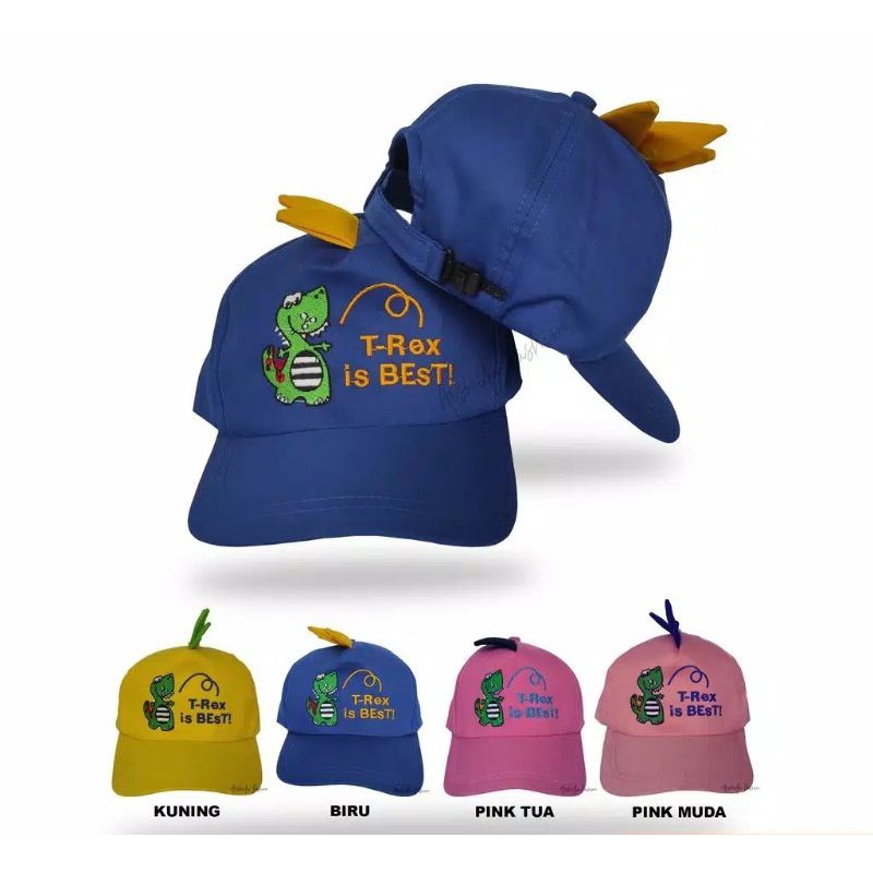Topi Anak Motif Dino Tyrex/Topi cewe Cowo Usia 2-8 Tahun/ParisOlshop-Biru Tyrex