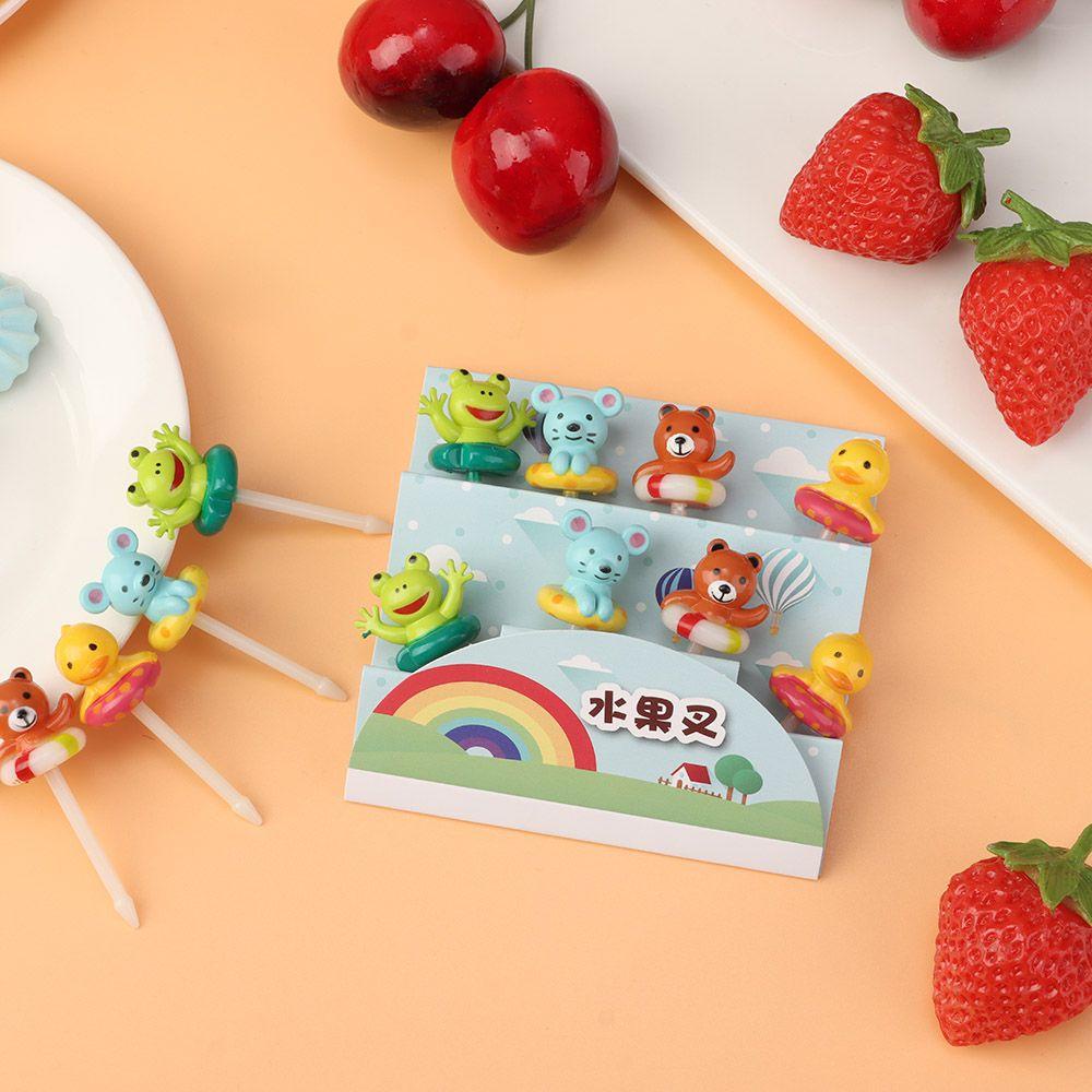 SOLIGHTER 8pcs/set Gift Children Fruit Forks Party Decoration Bento Crockery Kids Food Picks Plasic Tableware Reusable Cartoon Animal Koala Bear Duck Frog Toddler Dessert Cute Mini Toothpicks