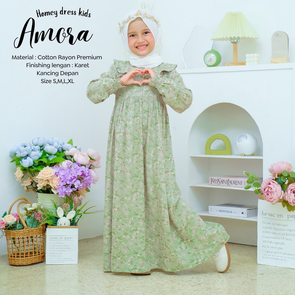 Terlaris-Busana Muslimah Anak-Homey Dress AMORA Kids-Gamis Anak Best Seller Bahan  Rayon Premium-Umur 4 sd 12 tahun