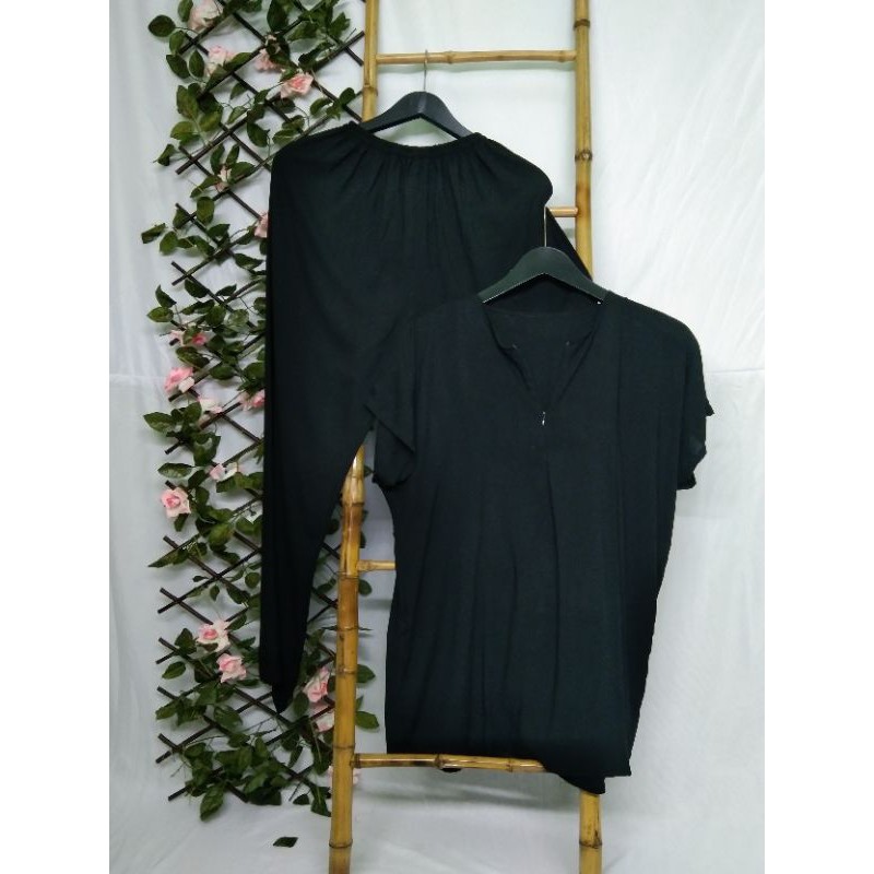 Piyama Busui Setelan Rayon Wanita Kekinian Pajamas Set Ld 120-PJM B. Hitam