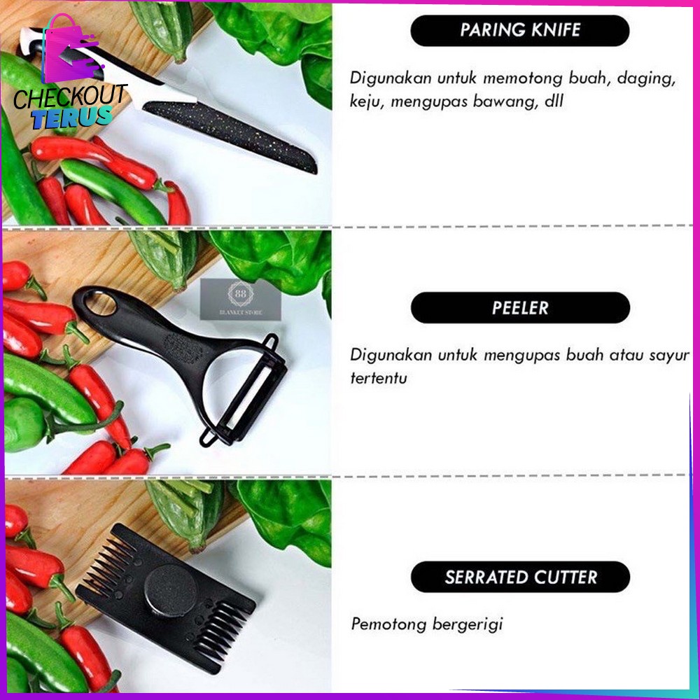 CT C443 Pisau Dapur Set 5in1 Multifungsi Pengupas Buah Dan Sayur Kitchen Knife Set Ceramik Peeler Serbaguna