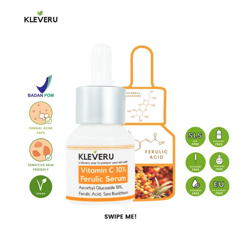 KLEVERU Vitamin C 10% Ferulic Serum Kleveru Vit C Pencerah Wajah Sea Buckthorn 15ml BPOM Kecantikan