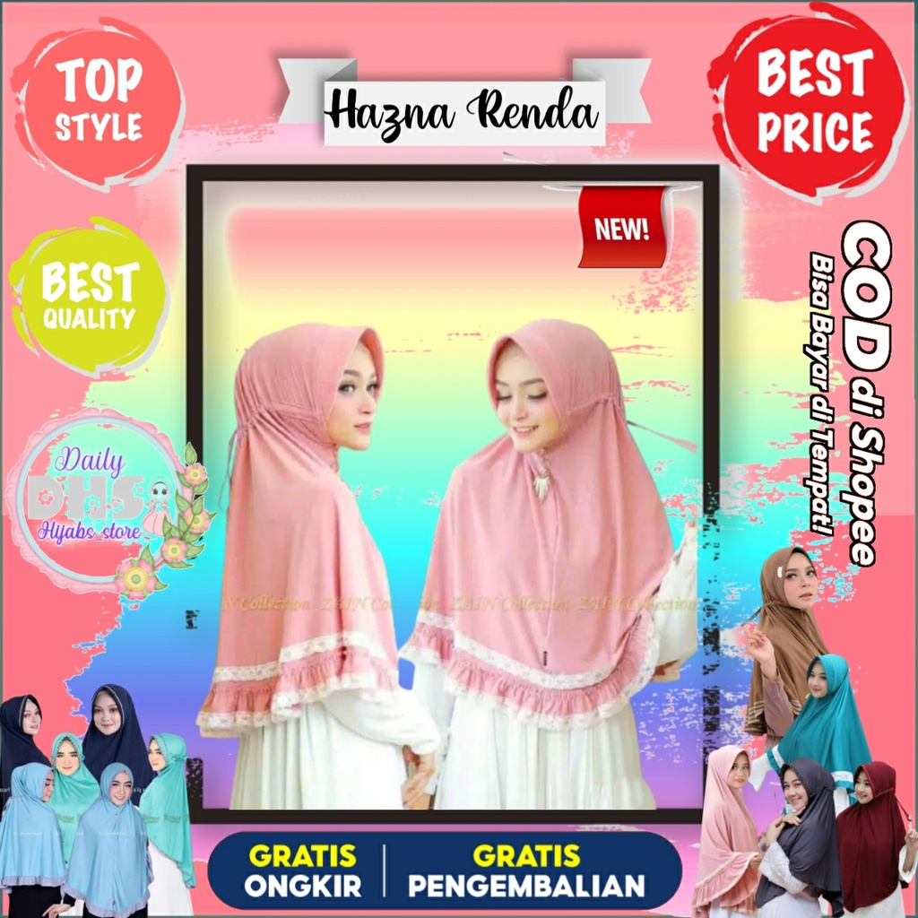 Hijab instan Hazna Renda // Kerudung instan Jilbab instan Dewasa Hijab Jersey Jumbo 2021 Kerudung Be
