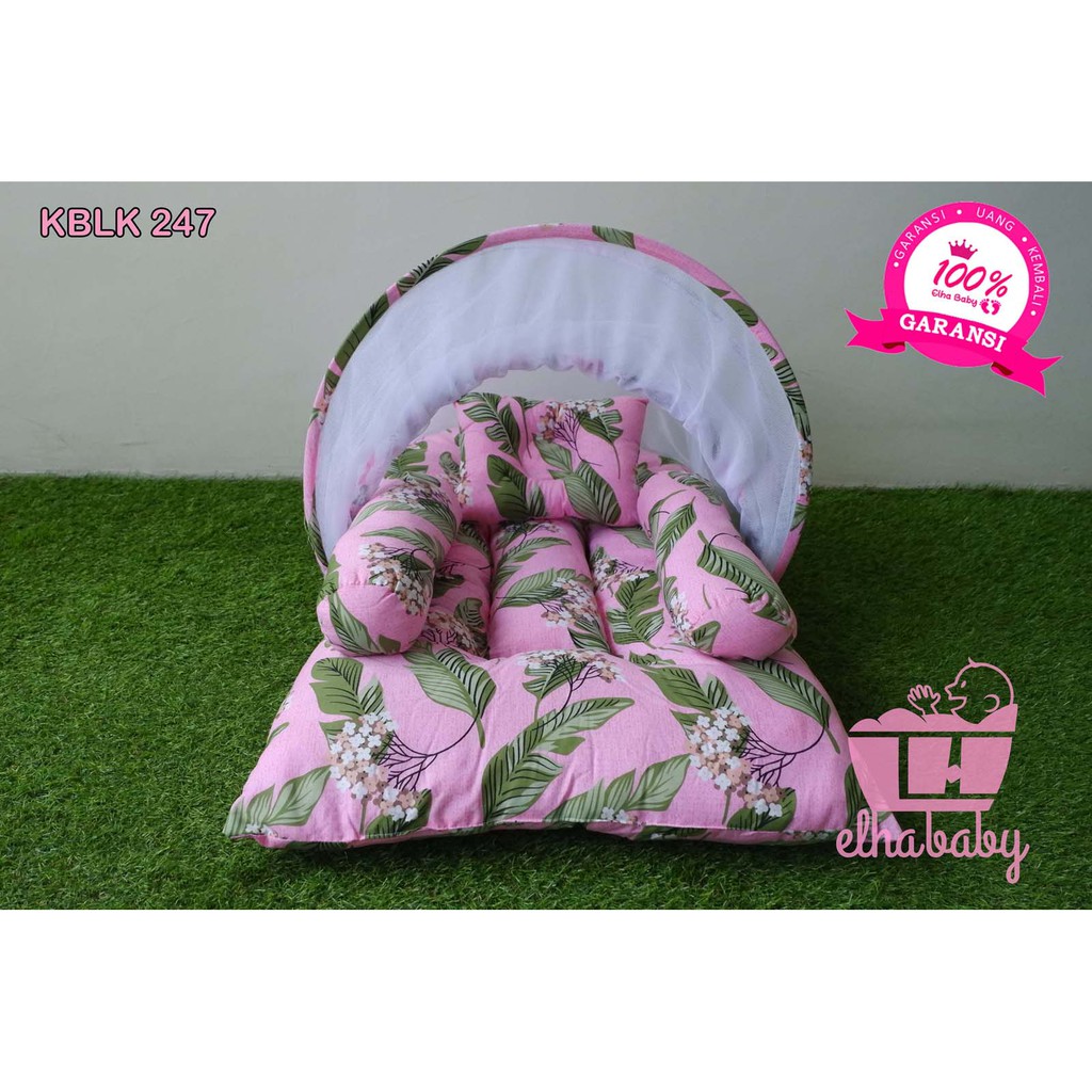 Kasur Lipat Bayi Set Kelambu Bantal Guling | Tempat Tidur Anak Baru Lahir Motif Lucu Bonus Tas 082