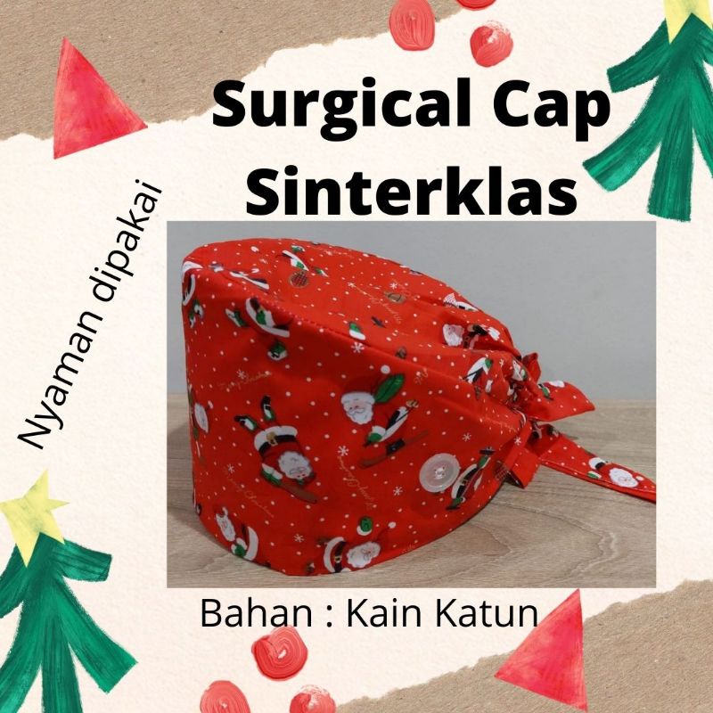 Topi dokter Surgical Cap topi medis topi perawat Head cap motif Sinterklas