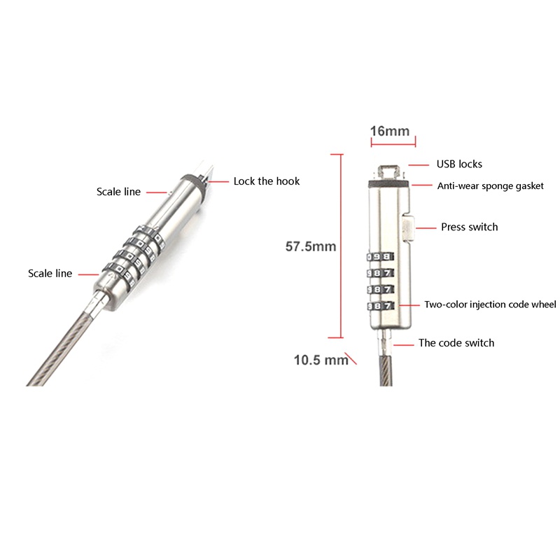 Security USB Password Anti-Theft Lock, Used for Anti Theft Function on Laptop, Tablet, Projector, TV