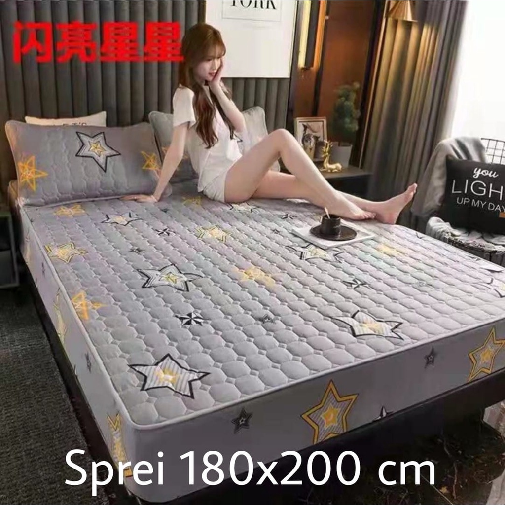 Sprei Waterproof / Sprei Protektor bermotif  ukuran 180x200cm-abu bintang