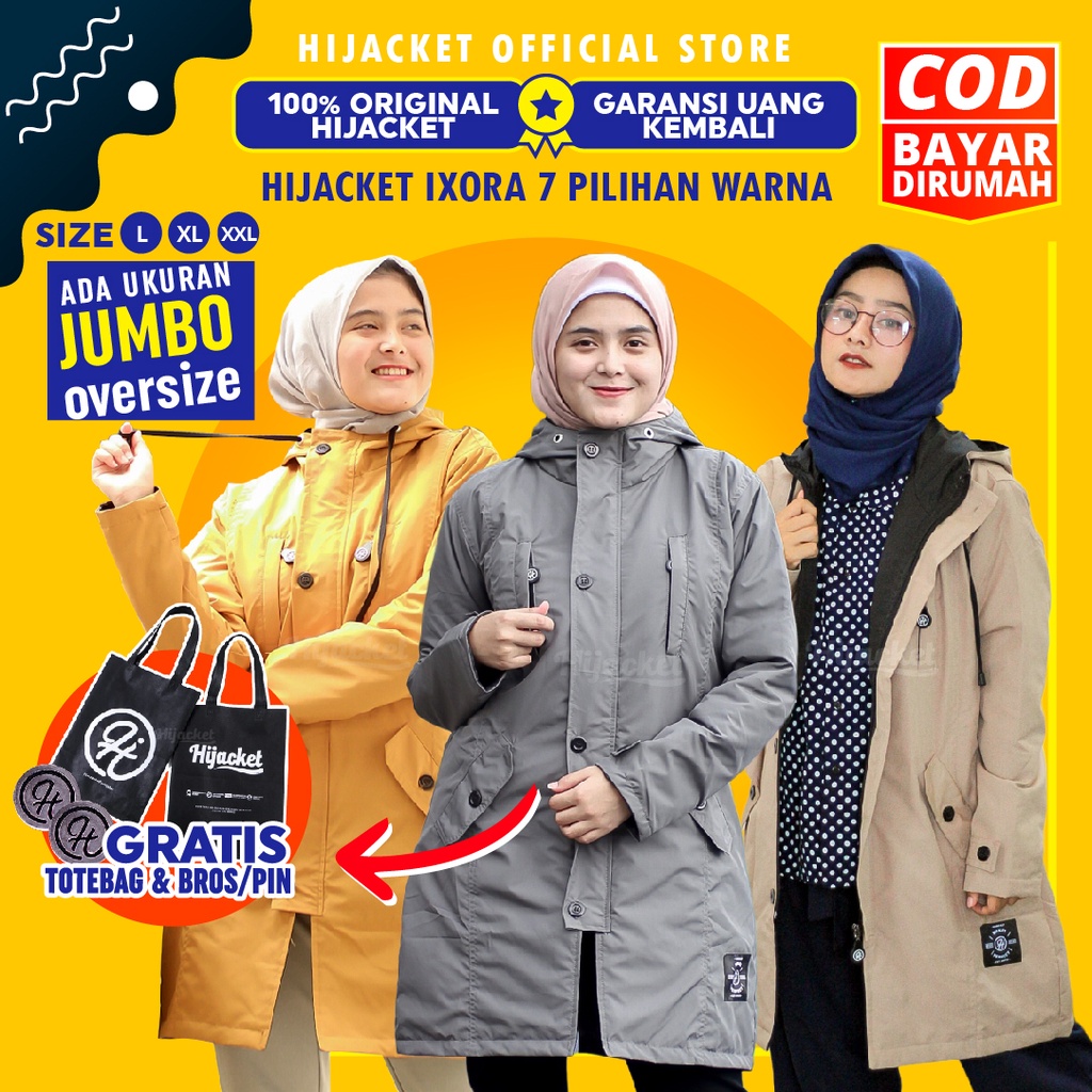 Jaket Parasut Wanita Cewek Hijaber Muslimah Panjang Hijacket official Ixora Parka Hijab Original Wat